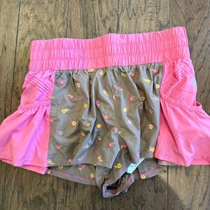 FP Movement by Free People Athletic Shorts -Brown & Pink w/ embroidered flowers!